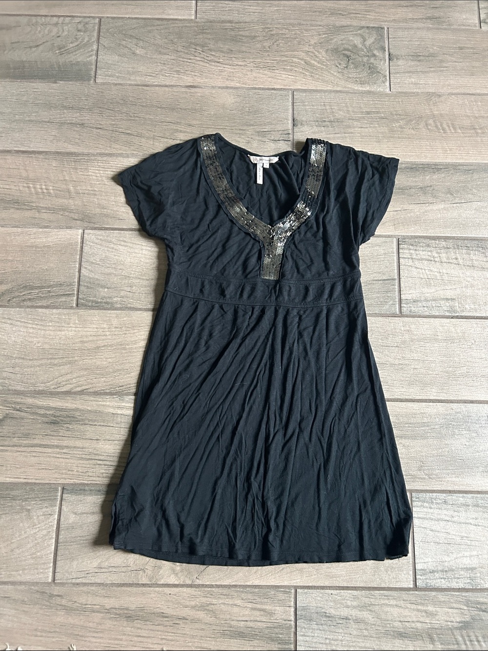 BCBGeneration Black V-Neck Sequin-Trim Mini Dress
